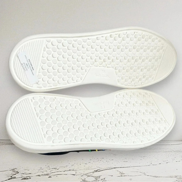 NEW PAUL SMITH Leather Saturn Trainers Sneakers Dark Navy Rainbow Stripe 8 - Picture 8 of 11